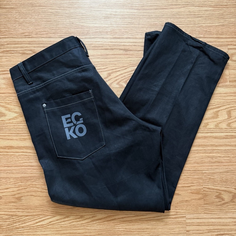 Ecko Unltd Jeans 44x35 Black Relaxed Y2K Hip Hop Baggy Logo Denim - Picture 3 of 12